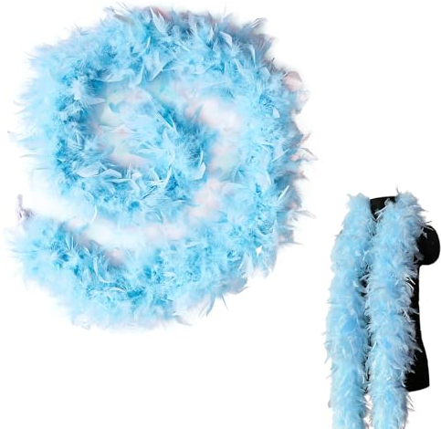 MORAINJAY Federboa,2 Meter 90g Feder Boas Flauschige Pute Federn Schal Damen,Federstola für Damen Kostüm Kleid Mädchen Tee Party,Federschal für Karneval Party,Kostüm Party (Hellblau)
