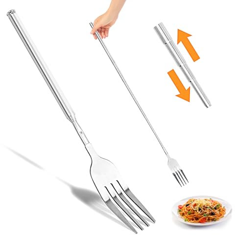 1 stück 22 – 64,5 cm Teleskopgabel,Ausziehbare Gabel Lange Teleskop,Edelstahl Verlängerungsgabeln zum Essen,Obst-Dessertgabel,für BBQ Toasten Abendessen Obst Dessert