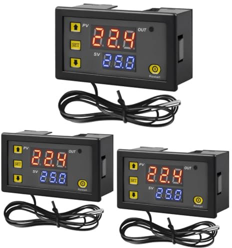 3 Stück W3230 LCD Digital Thermostat, DC 12V 20A Digitaler Temperaturregler Messgerät Temperaturschalter -20-100℃ mit Temperatursensor LED Anzeige Hohe Temperatur Alarm Digitaler Thermostat