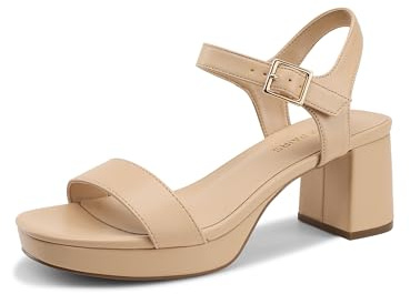 DREAM PAIRS Women's Platform Heels Party Sandals,Nude,6