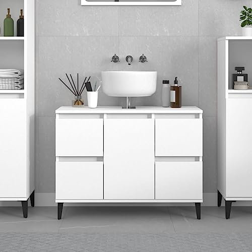 Homvdxl Under Sink Bathroom Cabinet, for Washbasins without Pedestal, Under Sink Storage Cabinet with 4 Drawers & 1 Door, White