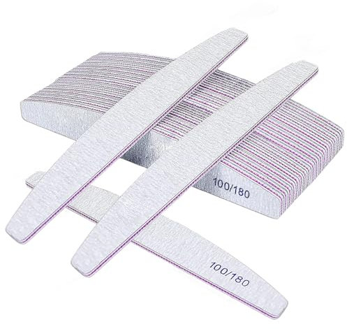 GeekerChip 20 Pezzi Lime per Unghie 100/180,Lime per Unghie Professional,Lavaggio Bilaterale Lavabile,Mezza luna Strumenti per la Cura Degli Unghie,per Uso Domestico e Salone