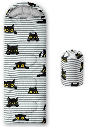 HOSIMA Saco de dormir para niños y niñas, estampado de gatos, ligero, cálido, portátil, para interiores y exteriores, impermeable, resistente al frío, para camping, senderismo (gatos-d)
