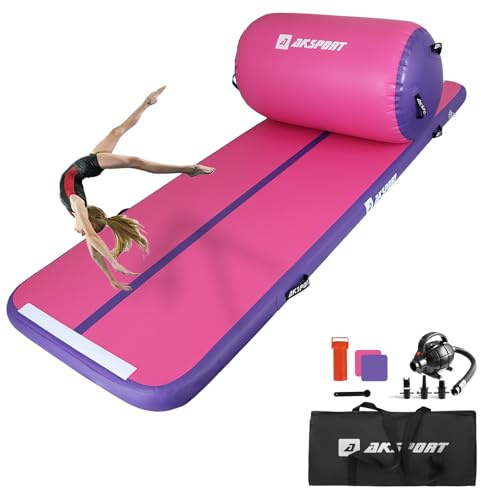 AKSPORT Tappetino ginnico gonfiabile con rullo ginnico a barile d'aria per tumbling posteriore/Yoga/Cheerleading/camminate all'indietro, con pompa d'aria