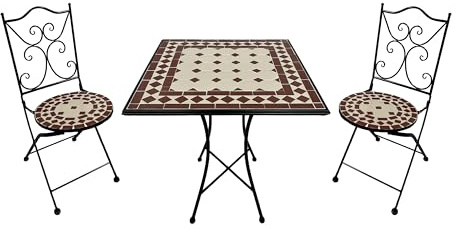 AXI Camilla, Juego de Bistro de Mosaico de 3 Piezas, Rojo/Blanco | Juego de Bistro con Mesa y 2 sillas | Juego de Balcon de Metal y Diseno de Mosaico.