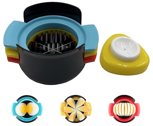 KWBLWF Deviled Egg Maker – 3-in-1 Egg Slicer and Piercer Combo Tool with Stainless Steel Blades for Hard Boiled Eggs, Soft Fruits, Heavy Duty, Dishwasher Safe, Compact Kitchen Gadget