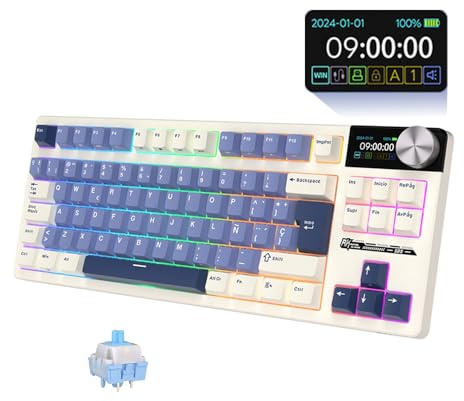 RK Royal KLUDGE RK S85-Teclado Mecánico Español Inalámbrico 80% - Bluetooth, 2.4GHz, USB-C-RGB, Hot-Swappable - Teclado Gaming con Pantalla para Windows, Mac, Apple- Horizon/Switch Lineal Cloud.(Red)
