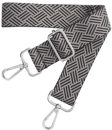 Schultergurt für Tasche Verstellbarer Taschengurte zum Wechseln, Taschengurt Breit 3.8cm mit Silber Karabiner für Damen Crossbody Handtasche, Schwarz Grau