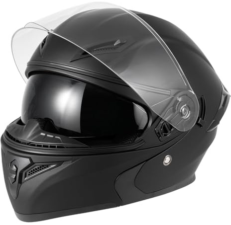 Spark Adult Flip-Up Motorcycle Helmets - DOT Certified Full Face Helmet with Dual Visor & Quick-Release Buckle, Lightweight ABS for Commuting and Touring(Black, Medium)