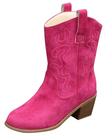 Botines para mujer, de ante para cowboy, botas de vaquero para mujer, de caña corta, antideslizantes, de invierno, suelas suaves, con cuña, tacón de bloque, botas de equitación, para exteriores, Rosa