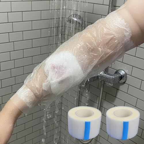 PICC Line Lot de 20 housses de douche jetables avec ruban adhésif, manchon de protection imperméable pour le bain, convient pour une circonférence de bras de 43,2 à 55,9 cm