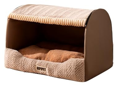 Galatée Casa para Gatos, Linda Cama para Perros, Cueva Plegable y Suave con Cojín Desmontable, Nido para Mascotas con Base Antideslizante, Cómoda Tienda De Campaña para Perros(M, Marrón Claro)