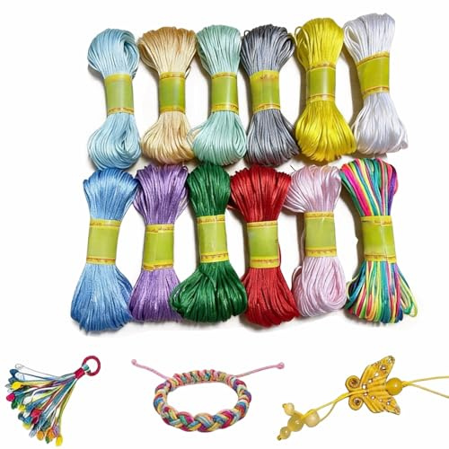 Cordón de nailon de 12 colores para pulseras, 20 m de hilo de satén, hilo de nailon, pulsera para cuentas, cordón de seda de 1,5 mm, hilo de perlas para pulseras de la amistad, cuerda de nailon para