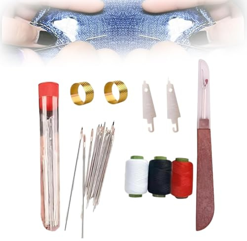 Juego de herramientas de costura completa de 37 piezas, juego de herramientas de costura con agujas de acero y enhebrador – Necesario de costura portátil para principiantes y profesionales, ideal para