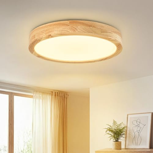 Dehobo Plafonnier LED Bois Naturel Design Nordique ∅30cm - Luminaire Plafond Rond 3000K Blanc Chaud - Luminaires Intérieur 3100lm Ra>83, Facile à Installer, Idéal pour Chambre, Salon, Cuisine, Couloir