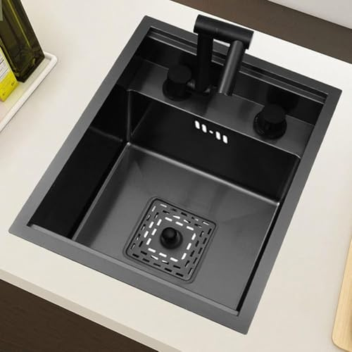 Lavello a vasca singola in acciaio inox, design salvaspazio, sifone integrato per piano di lavoro della cucina