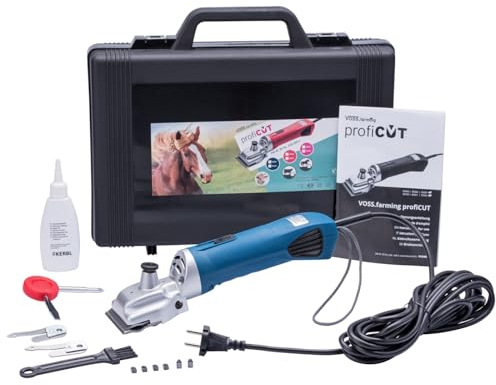 VOSS.farming profiCUT Schermaschine Blau, für Pferde, extra leise und laufruhig, mit Aesculap Messersatz, Pferdeschermaschine Haarschneidemaschine