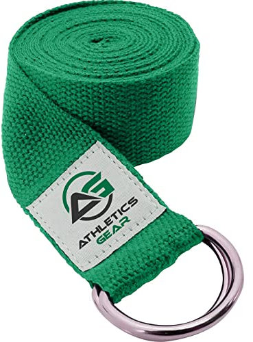 Yoga Strap Belt with Metal D-Ring Buckle, 6ft long & 1.5 inch wide, Made with Durable Cotton for Stretching and Flexibility (Green)