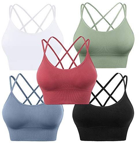 Evercute Sujetadores Deportivos con Espalda Cruzada, Acolchados y Tirantes Cruzados, para Yoga, Entrenamiento, Fitness, bajo Impacto, Negro, Blanco, Azul, Verde, Rojo Frambuesa, Large