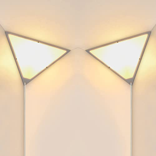 Zlierop Corner Lights for Living Room, 2 Pack Corner Light with Switch, Plug in Ceiling Light with Acrylic White Shade, Modern Triangle Lights for Wall, Corner Lights for Bedroom, Office, Apartments