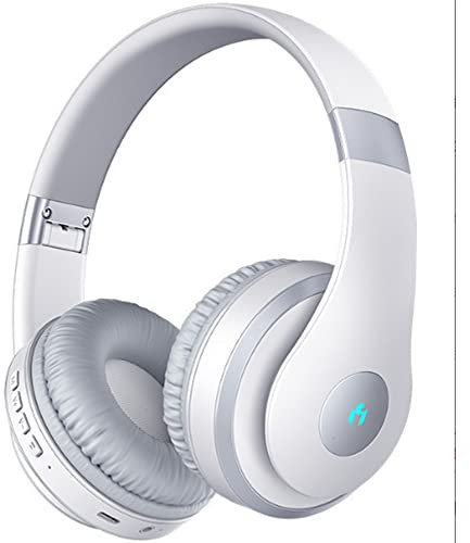 Trådlösa hörlurar över örat, Bluetooth 5.1 vuxna DJ-hörlurar hybrid aktiva brusreducerande hörlurar med 60 timmars speltid och minnesskum öronkåpor inbyggd mikrofon, för resor hem kontor (vit)