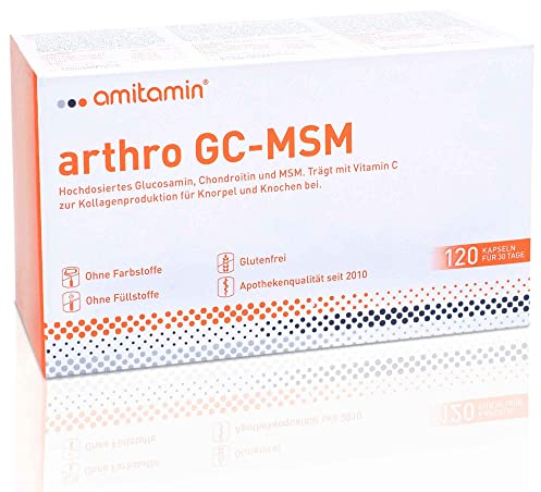 amitamin arthro GC MSM Glucosamin & Chondroitin & MSM plus Vitamin C | 120 Kapseln | Apothekenqualität | einzeln hygienisch verpackt | ohne unnötige Zusätze | deutsche Herstellung