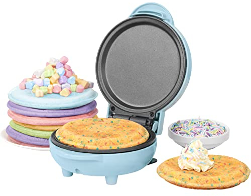 Giles & Posner EK4215GSBL Pastel Compact Mini Snack Maker, Non-Stick & Easy Clean 11.5cm Plate, Party Treat & Breakfast Cooker, Make Pancakes, Cookies & Ice Cream Sandwiches, 550W, Sorbet Blue