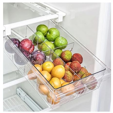 FMH PREMIUM Kühlschrank Organizer Schublade (1x) - Organizer zum Aufhängen und Herausziehen, herausnehmbare Trenner (8-fach), 29-48cm Tiefe - Perfekter Kitchen Küchen Organizer, Ordnungssystem