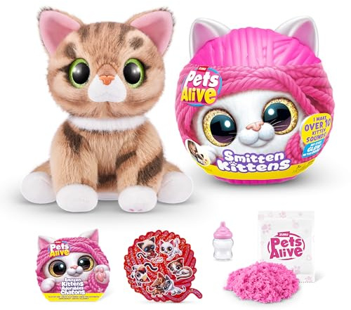 Pets Alive Smitten Kittens Surprise (Tabby Cat Ginger) por ZURU Nurture Play - Juguete Suave para desembalar, adopta 10 Sonidos interactivos