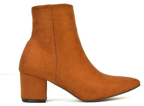 Womens Low Heel Ankle Boots Ladies Pointed Toe Zip Tan Booties Shoes Size 5