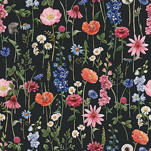 VaryPaper Selbstklebende Tapete Blumen Rosa 44.5cmx200cm Tropische Blätter Tapete Vintage Klebefolie Möbel Wasserfest Möbelfolie Schwarz Matt Fototapete Schlafzimmer Wandtapete Wohnzimmer Schrank