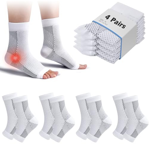 Chevillere Entorse 4 Paires D'attelles De Cheville De Compression Sportive Attelle Cheville Chevillere De Maintien Sport Chaussettes Anti-Douleur Fasciite Plantaire (Blanc, XL)
