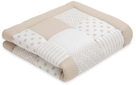 emma & noah Krabbeldecke Baby, 140x140 cm, Groß und Gepolstert, Bio-Baumwolle, Oeko-TEX Zertifiziert, Babydecke, Weiche Spieldecke & Laufgittereinlage für Jungen & Mädchen (Patchwork Essential Beige)