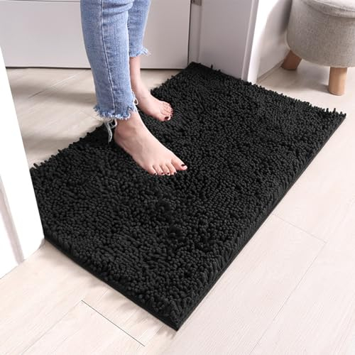 RUN HELIX Chenille Badematte rutschfest - Super Saugfähige und Maschinenwaschbar Badezimmerteppich - Ideal Badteppich für Badezimmer, Toilette und Innenräume - 50x80 cm, Schwarz
