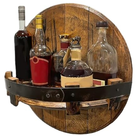 ZONEWD Wooden Liquor Bar Cabinet Wall Mounted, Vintage Liquor Bottle Display Storage Shelf, Wall Whiskey Red Wine Holder Rack Home Decor