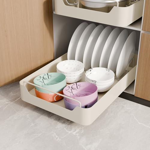 Giklux Cajones Extraibles Deslizantes Cocina, 25 * 42 CM Cajon Telescopico Adhesivo, Cajon Bandeja Extraible Mueble, Gaveta Deslizante para Cocina, Armario, Bajo, Baño, Organizador de Cocina, Blanco