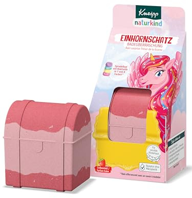 Kneipp naturkind Badeüberraschung Einnhornschatz - Sprudelnde Badekugel für Kinder mit Überraschung - Badespass Einhorn Badeüberraschung Schatzkiste mit Knetseife zum Spielen und Reinigen - 1 Stück