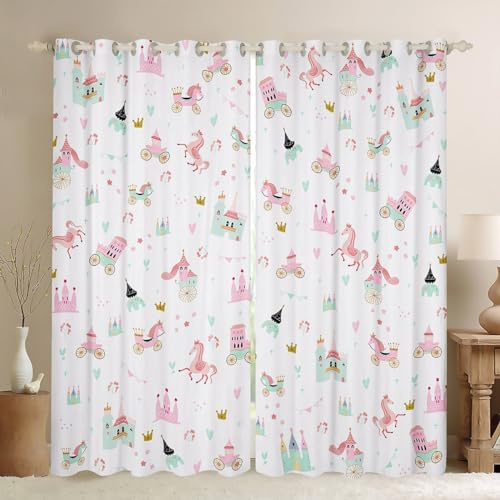 Tende per finestre in stile principessa per bambini, per camera da letto e salotto, tende rosa per ragazzi e ragazze, decorazione per camera da letto, tende con carrozza, per donne e uomini