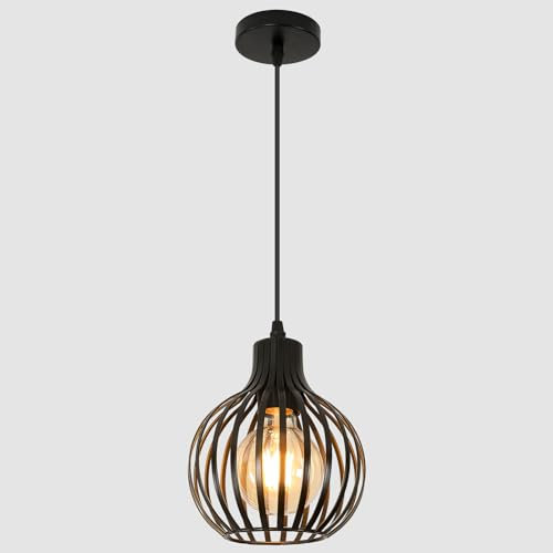 Osairous Pendelleuchte Schwarz Vintage, E27 Lampenschirm Hängelampe, Metalle Deckenlampe Hängend, Ø15cm Hängelampe Küche Esstisch
