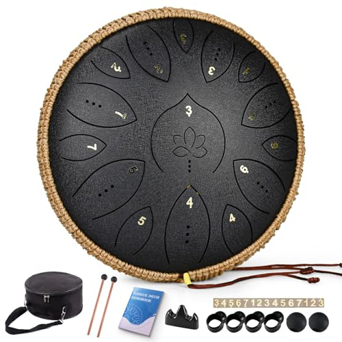 Tambour à langue, 13 , 15 tons, pour adultes, 440 Hz, instrument de musique en do majeur, avec livre de chansons, baguettes et sac de transport, noir