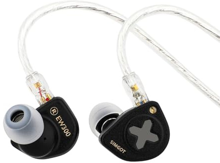 LINSOUL SIMGOT EW300 1DD+1Planar+1PZT Hybrid Treiber In Ear Monitor, Kabelgebundene Ohrhörer IEM, Gaming-Kopfhörer mit abnehmbaren Düsen, versilbertes OFC IEM-Kabel (EW300 DSP, Mit MIC)