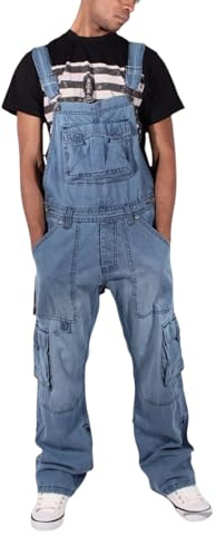 Peviani Denim Dungarees, Multi-Pocket Overalls, 100% Cotton, Light Blue