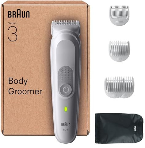 Braun Tondeuse Pour Le Corps, Body Groomer Series 3, + 6 Outils De Rasage, Avec Protection SkinGuard, Autonomie De 80 Min, Douce Pour Les Zones Sensibles, Raser Et Tondre, Étanche, BG3575, Gris