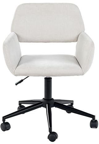 39F FURNITURE DREAM Silla giratoria de inspiración Vintage, Tela de Chenilla Suave y Soporte Acolchado, Base Ajustable de Altura, función giratoria y Ajustable, Beis, 61 x 56 x 76 – 86 cm