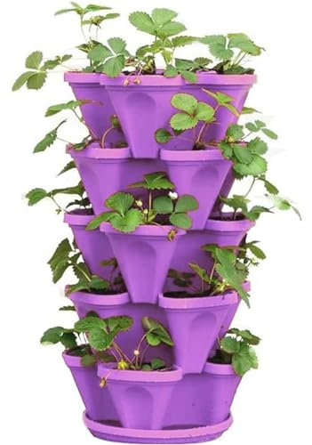 Fioriera verticale impilabile a torre da giardino a 6 ripiani per erbe, fiori e verdure, vasi da giardinaggio per interni ed esterni, con ruote rimovibili