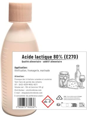 Ácido láctico 80% 125 g – E270 aditivo alimentario para la regulación del pH de vino, aguamiel, queso, kimchi, vinagre y fermentación vegetal