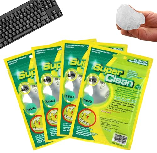 LUPATDY 4 Piezas Gel de Limpieza para Teclado, Gel de Limpieza de Coche Reutilizable, Gels Limpiador Universal de Polvo para Automóviles, Escritor, Teclado, Calculadoras,Transparente(80g)