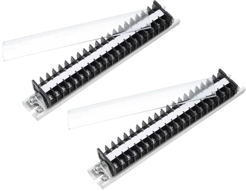 sourcing map 2 Pcs Barrier Terminal Strip Block 660V 15A Dual Rows 20 Positions Rail Base Screw Connector(The Shell Is Made of Flame Retardant and Heat Resistant Material)