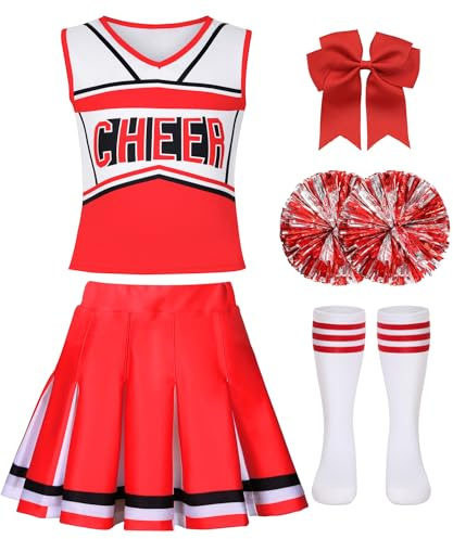 ZGXYZXMY Cheerleader Costume for Girls Cheerleading Outfit Kids Halloween Party Birthday Gift (Red, 3-4 Years)