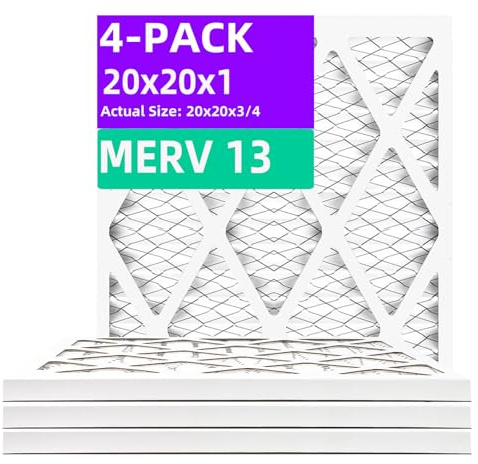 Qingzhug 20x20x1 MERV 13 (4-Pack) Pleated Air Filter (Actual Size: 19.75x19.75x0.75) MPR 1900 & FPR 10, Furnace Air Filters, 20x20x1 air filter